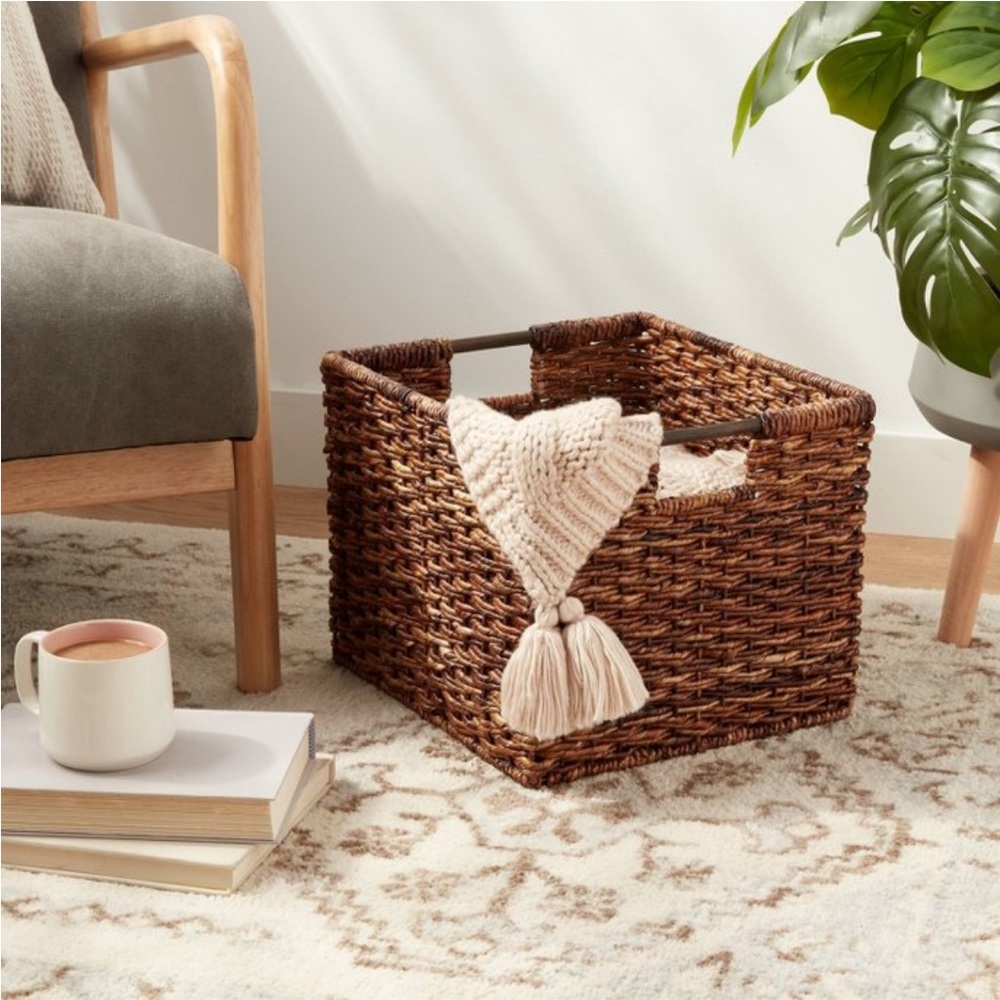 Woven Seagrass Maize Medium Storage Basket with Handles - Brown